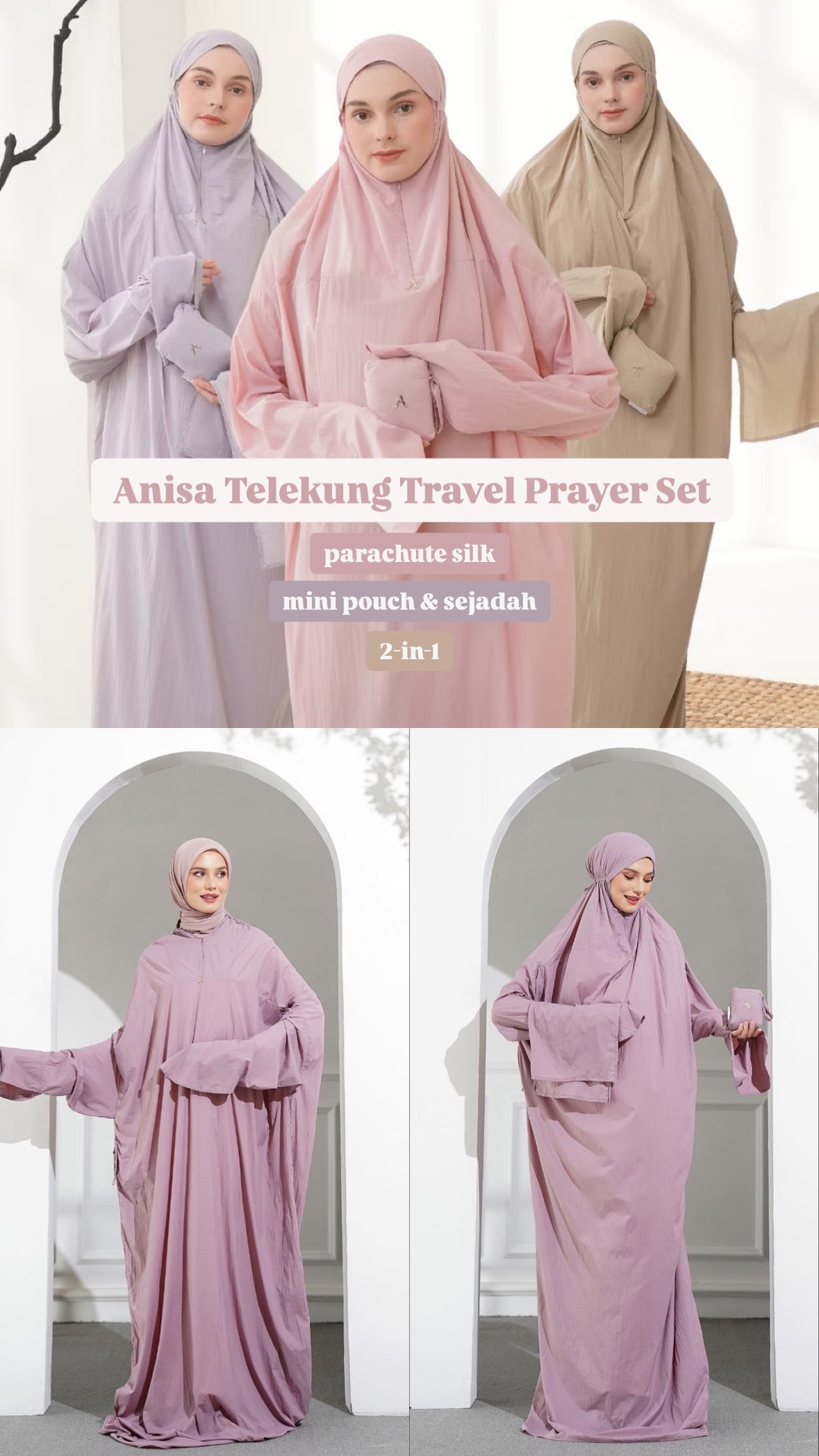[PO] Anisa Telekung Travel Prayer Set - 10 Colours