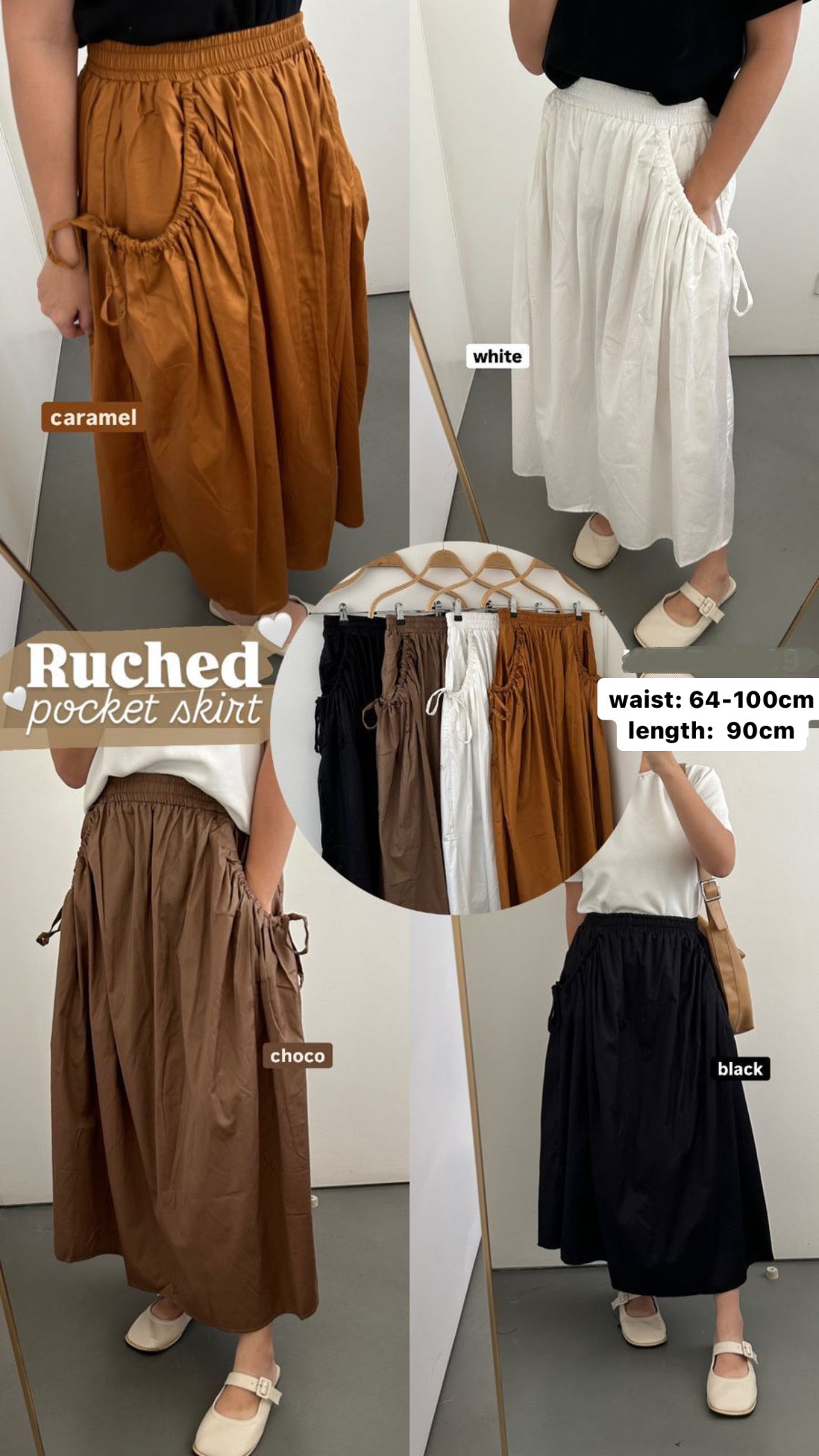 [PO] Ruched Pocket Skirt - 4 Colours